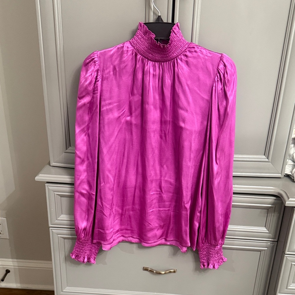 FRNCH Vibrant Pink High-Neck Blouse